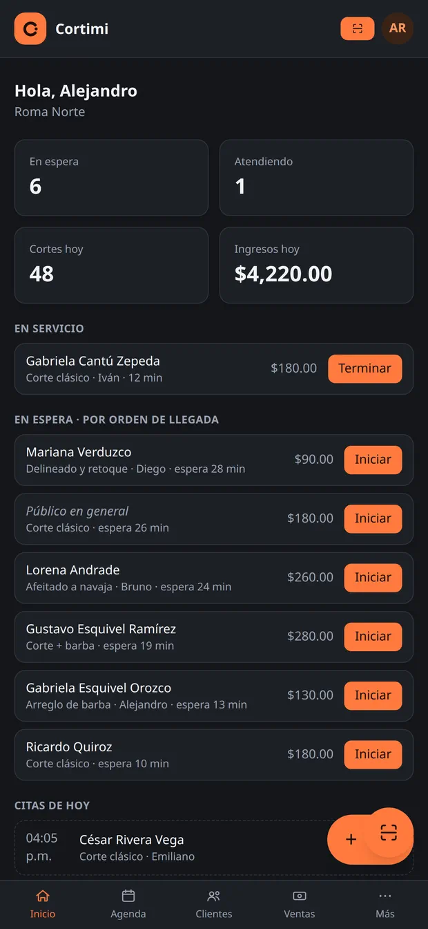 La fila del día en el celular: quién está en el sillón y quién espera, con su tiempo de espera.
